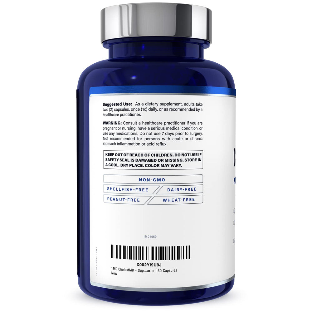 1MD CholestMD ingredients illustration highlights olive leaf, bergavit, garlic and niacin