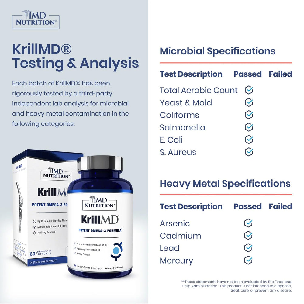 KrillMD softgels close-up, easy-to-swallow omega-3 capsules