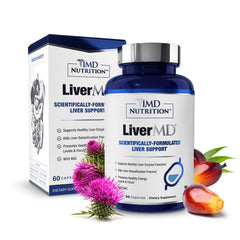 1MD Nutrition LiverMD bottle front showing liver support supplement for energy and vitality