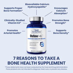 1MD OsteoMD bottle back with supplement details for daily bone maintenance