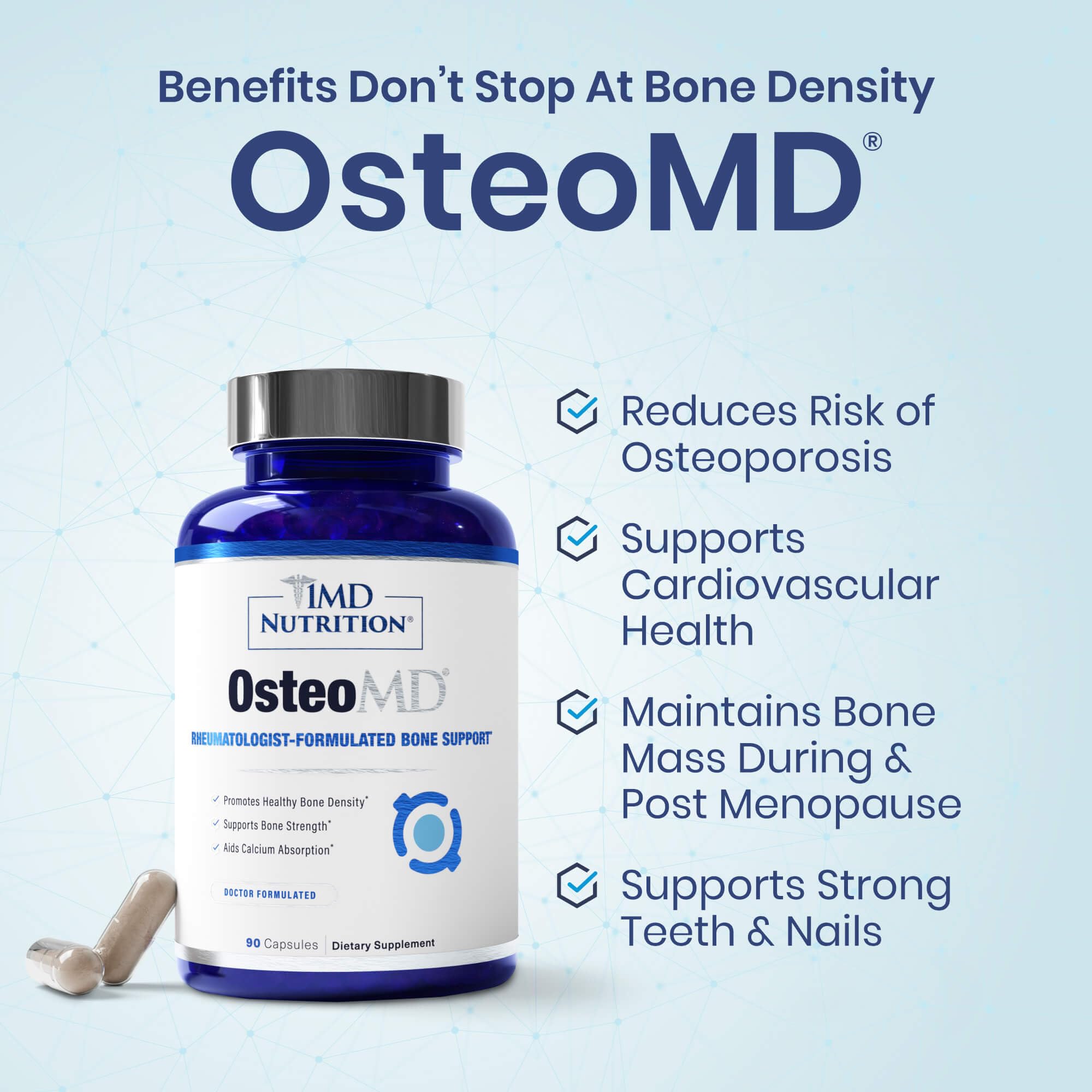 OsteoMD packaging design emphasizing bone health benefits