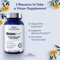 1MD VisionMD bottle label detail highlights AREDS2-based ingredients