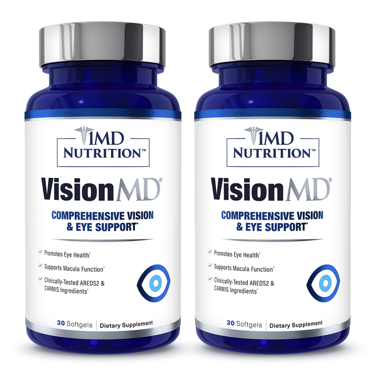 1MD VisionMD Eye Carmis bottle with softgels for daily eye support.