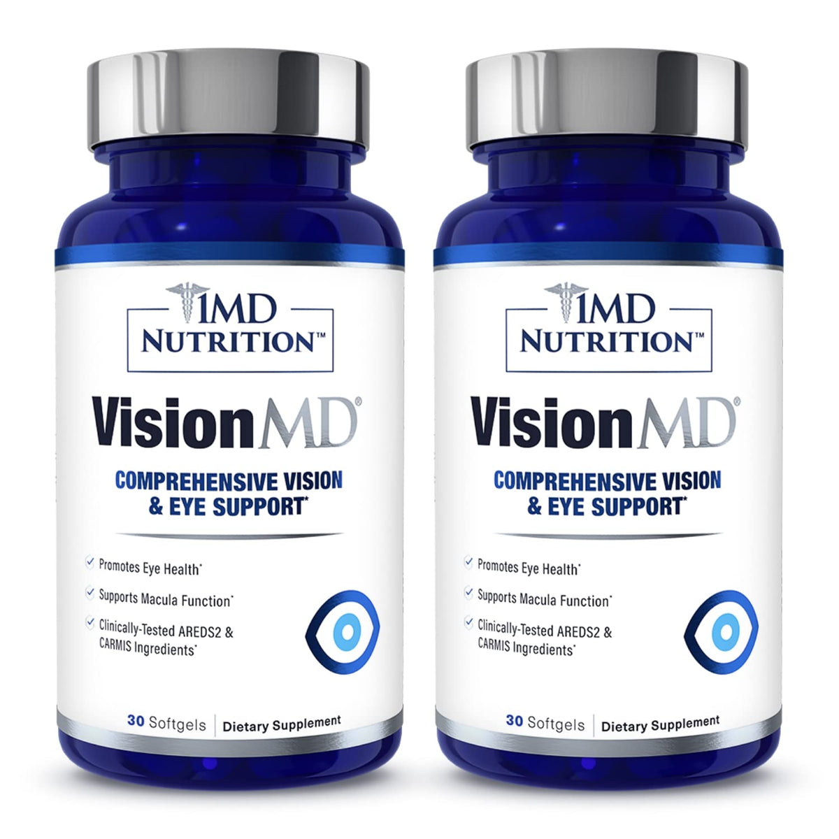1MD VisionMD Eye Carmis bottle with softgels for daily eye support.