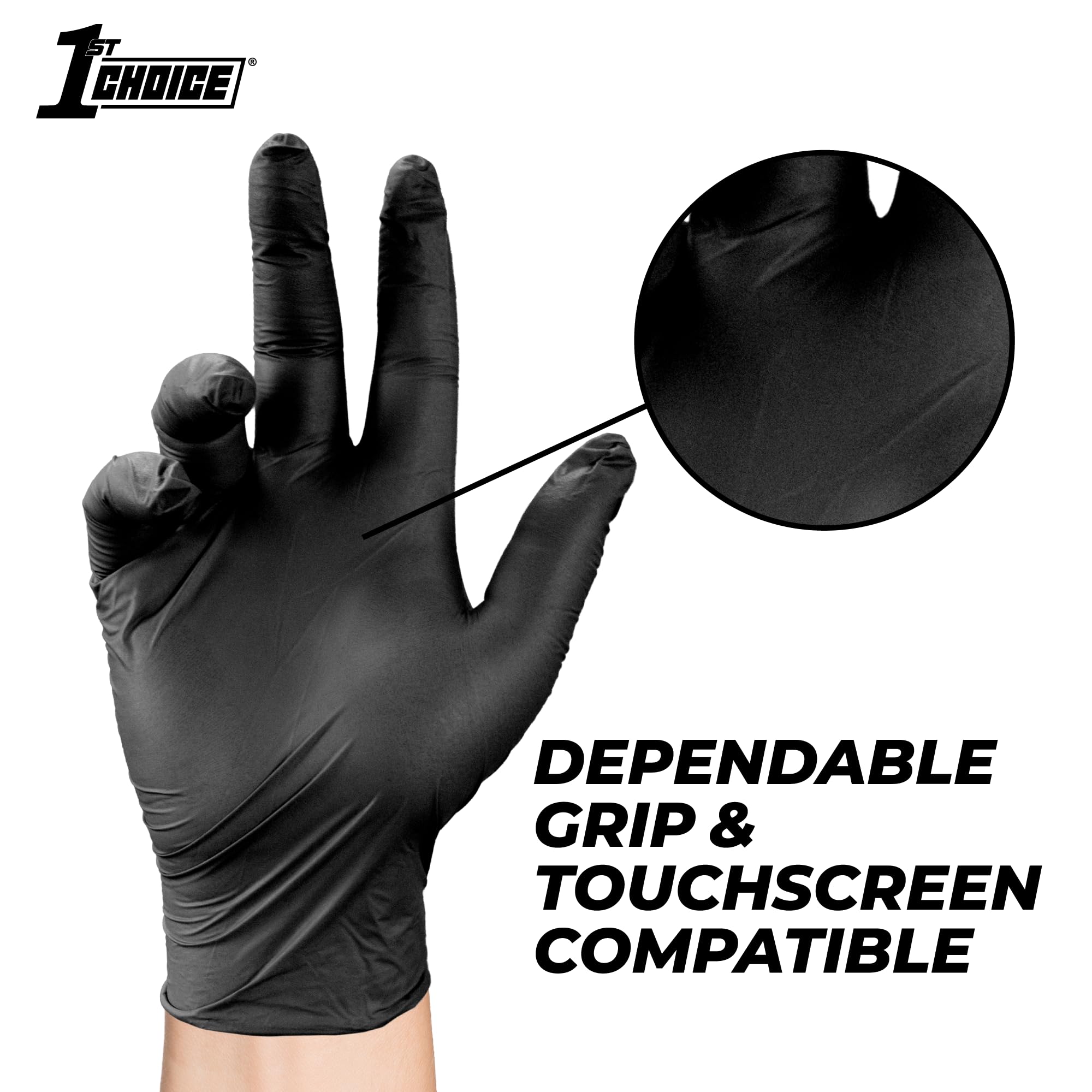 1st Choice Black Nitrile Gloves versatile for cleaning and cooking tasks.