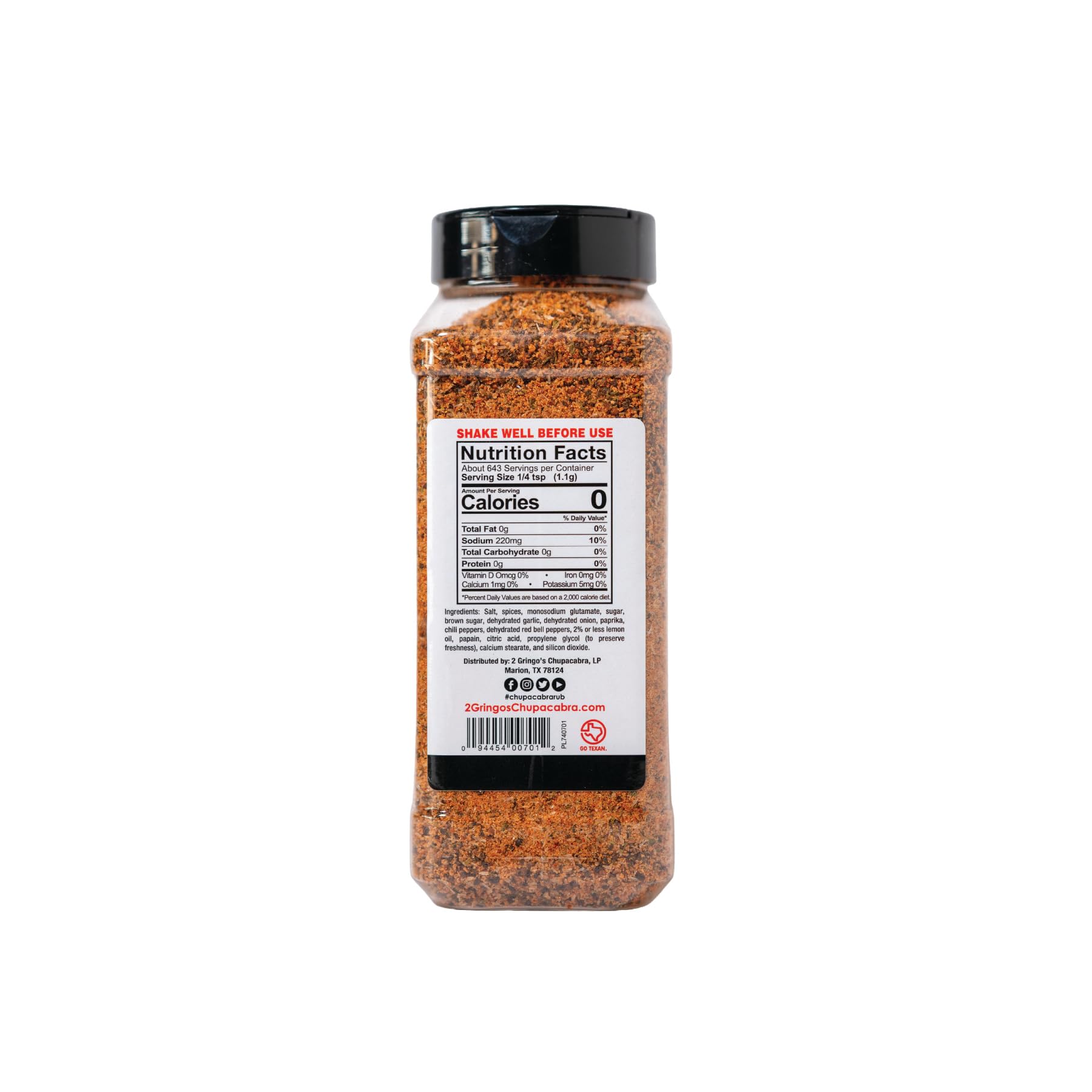 2 Gringos Chupacabra dual door spice cap keeps seasoning fresh.