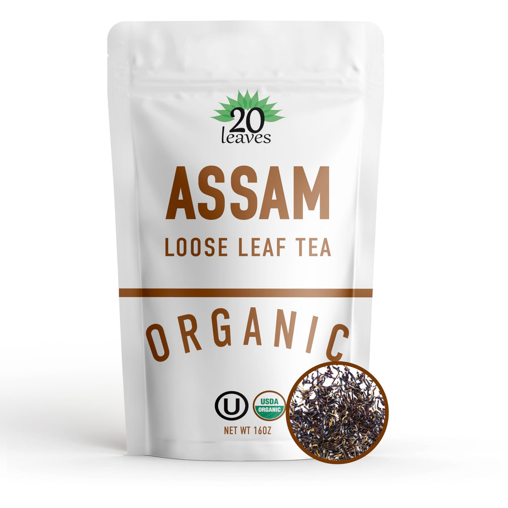 20 Leaves Assam loose-leaf tea in a 1lb pouch for daily brewing.