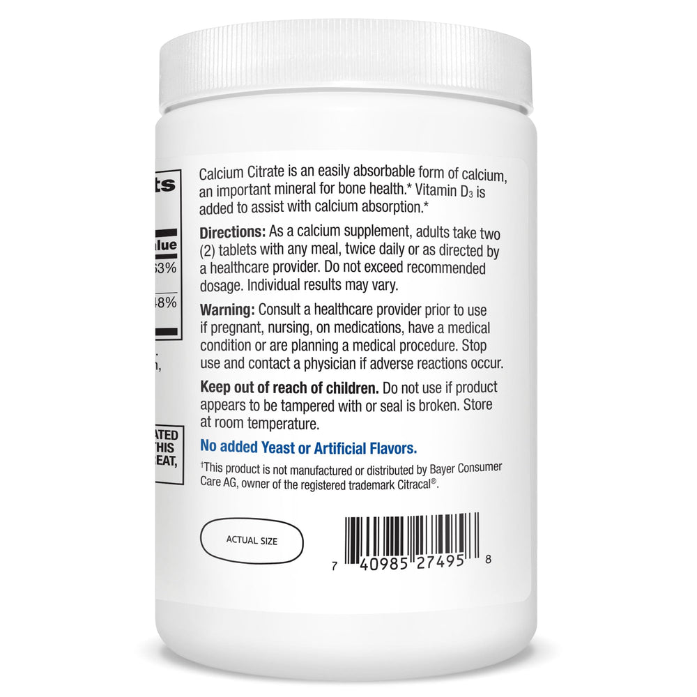 Pour image of 21st Century Calcium Citrate D3 suggests convenient daily dosing.