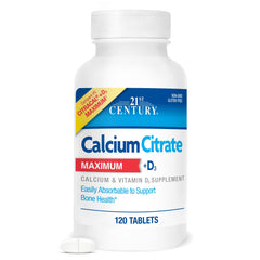 21st Century Calcium Citrate Plus D Maximum Caplets bottle front supports bone health.