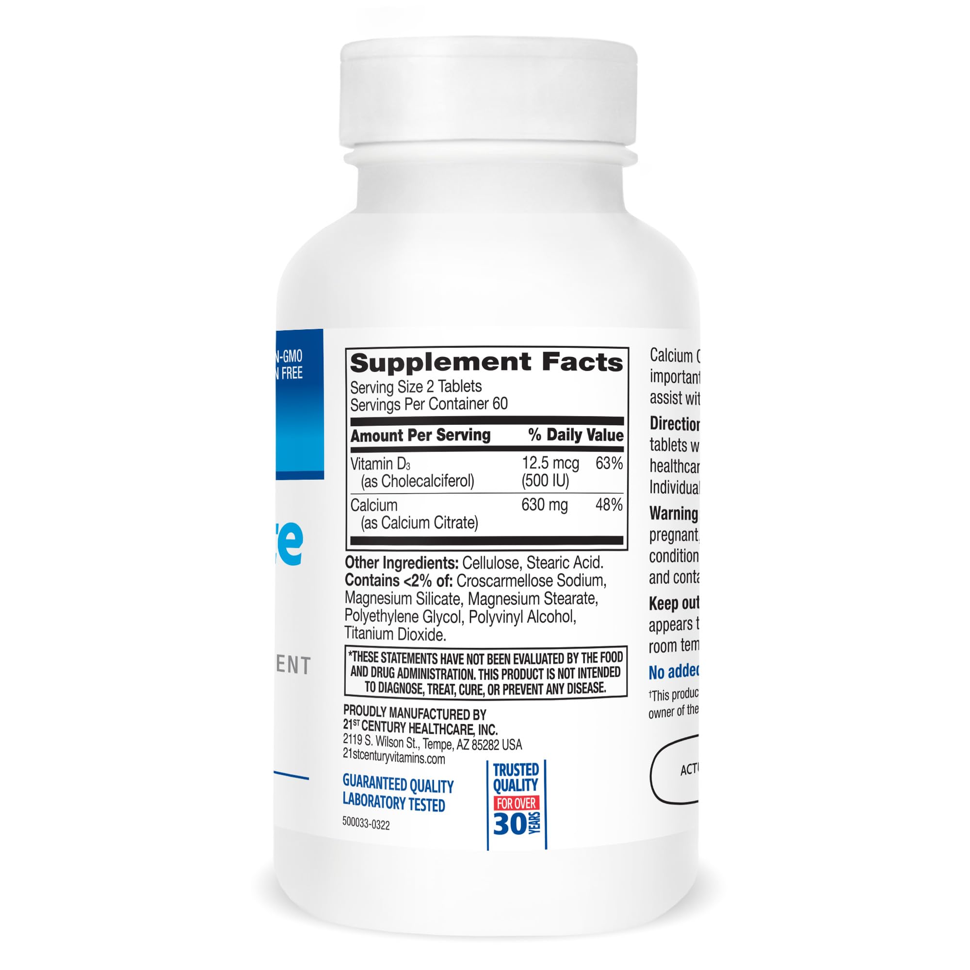 21st Century Calcium Citrate Plus D Maximum Caplets displayed in bottle highlight Maximum Caplets.