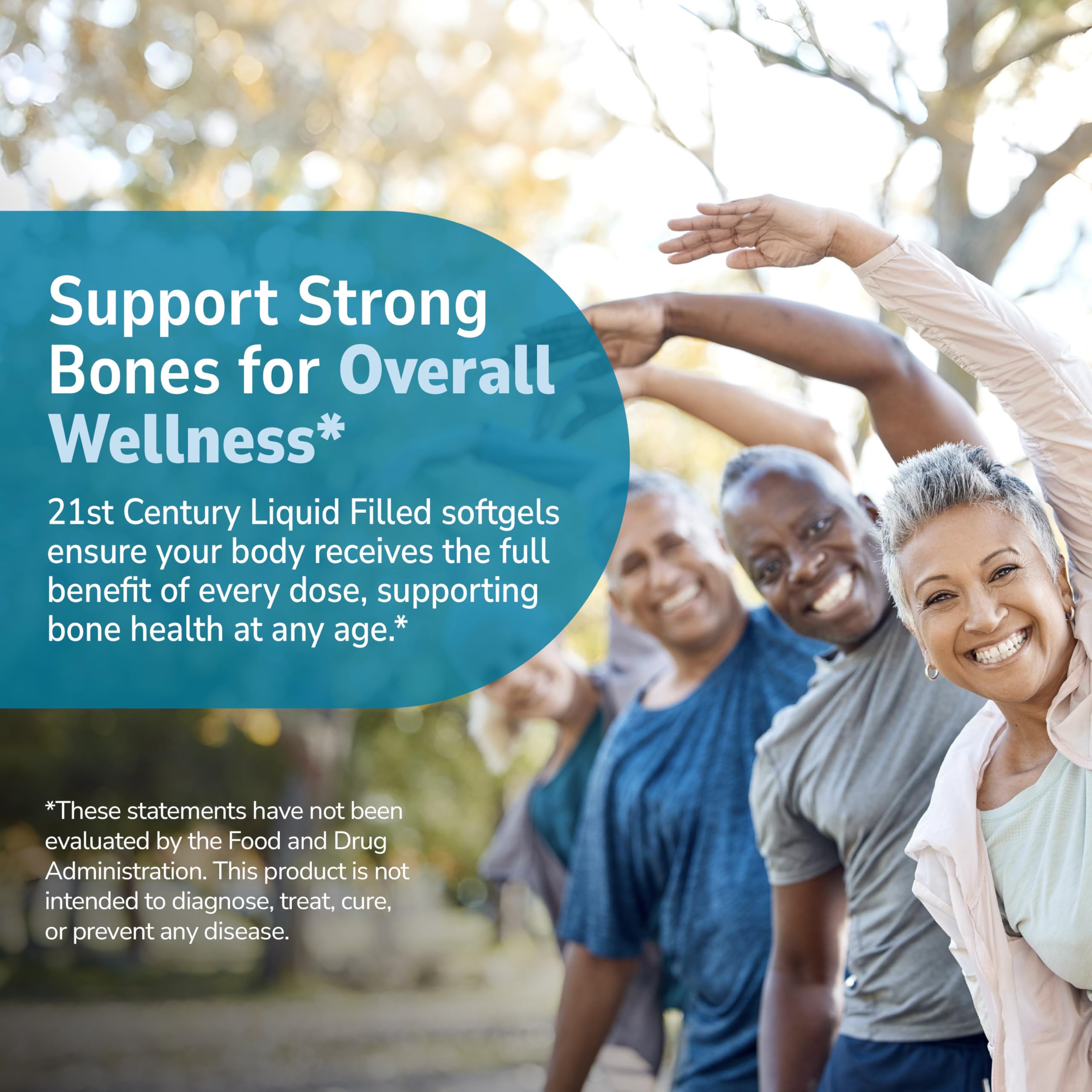 21st Century Calcium Plus D3 softgels in hand indicate easy daily intake