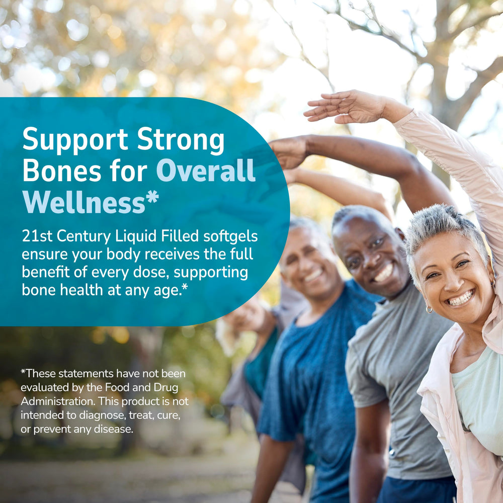 21st Century Calcium Plus D3 softgels in hand indicate easy daily intake