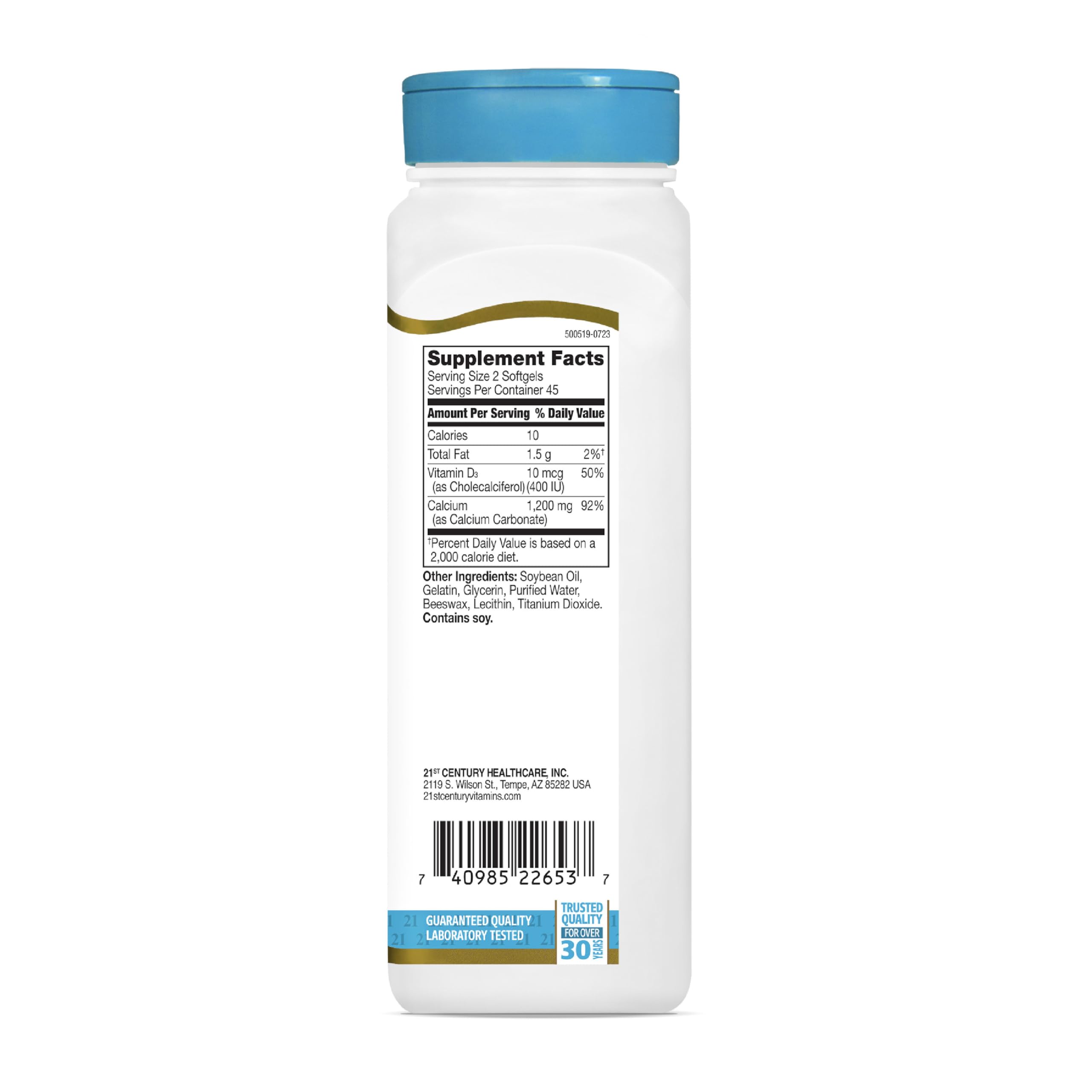 21st Century Calcium Plus D3 bottle and glass scene for daily use