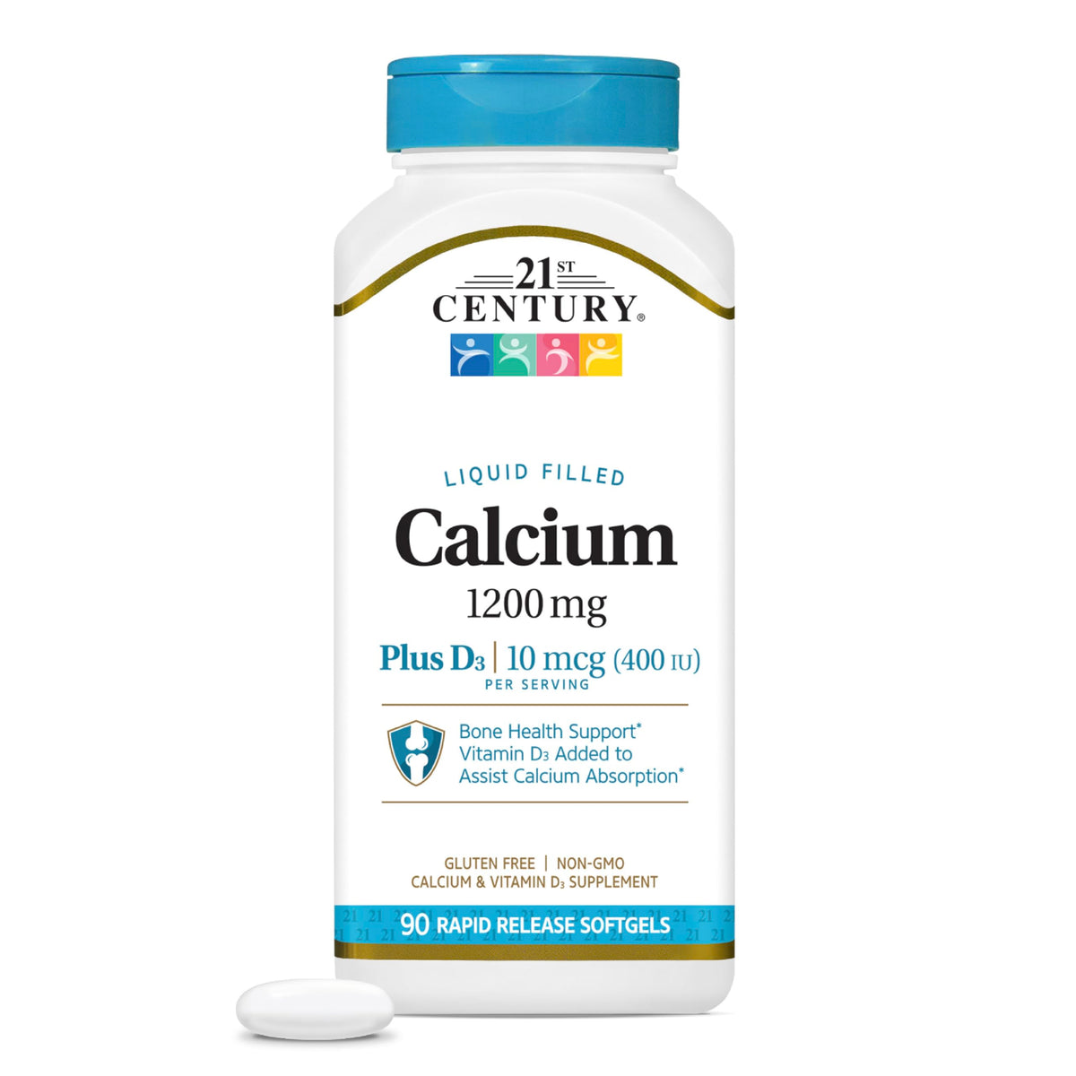 21st Century Calcium Plus D3 bottle with softgels shows bone support potential