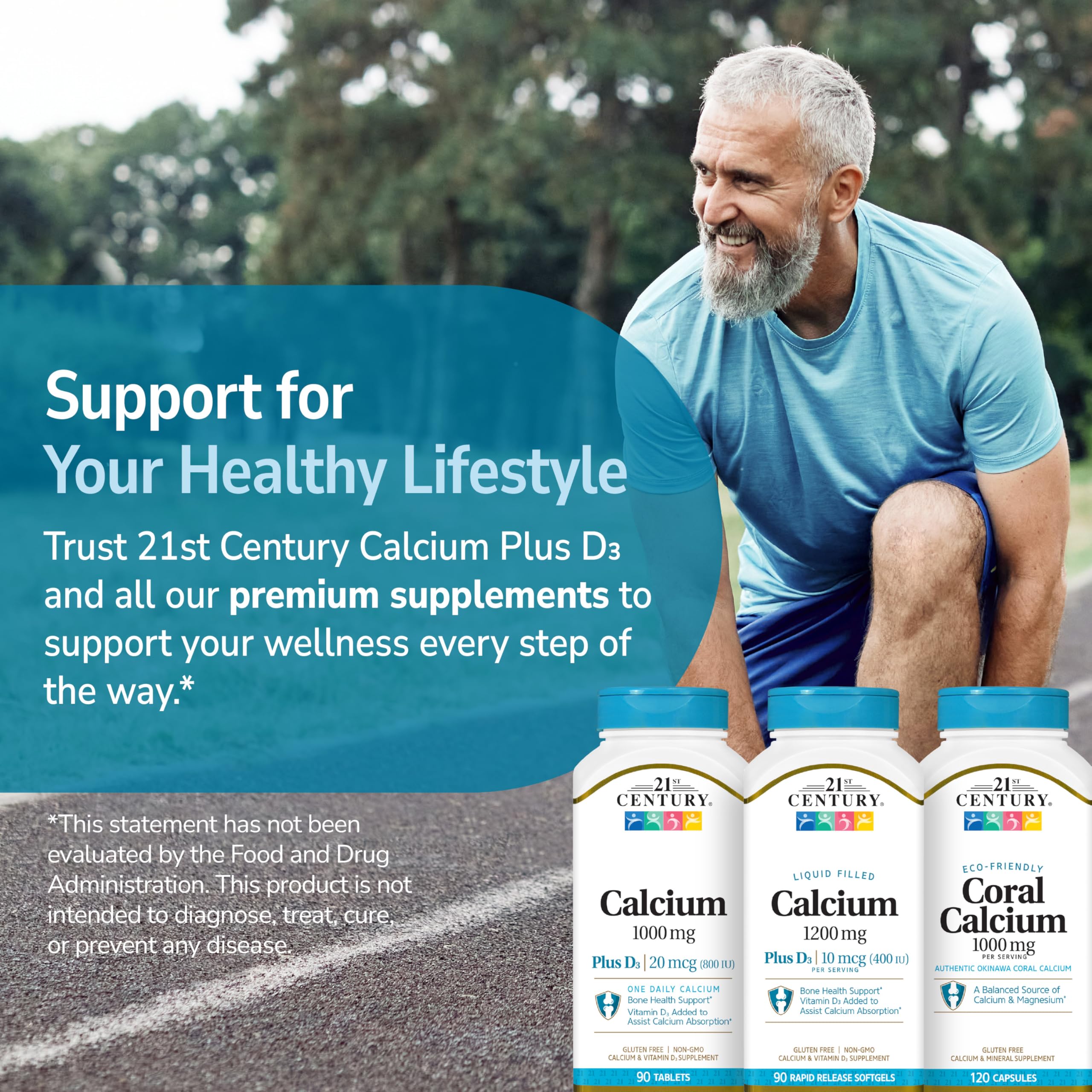 21st Century Calcium Plus D3 packaging highlights a balanced bone health routine