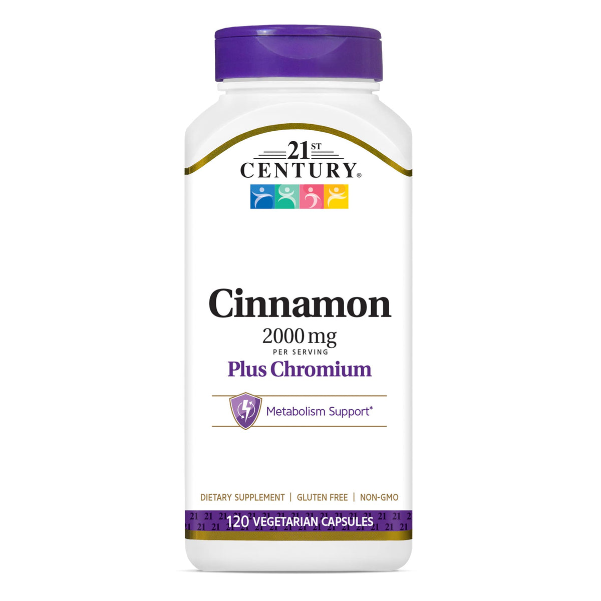 21st Century Cinnamon Plus Chromium bottle front showing clear label and wellness cues; supports metabolism.