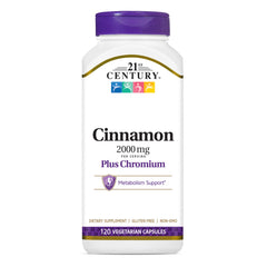 21st Century Cinnamon Plus Chromium bottle front showing clear label and wellness cues; supports metabolism.