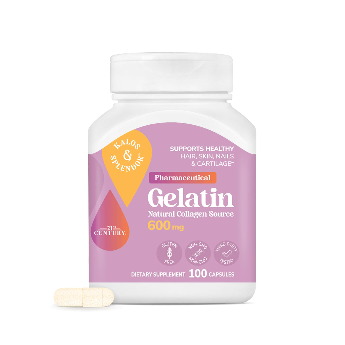 21st Century Gelatin 600mg bottle front view for daily wellness support