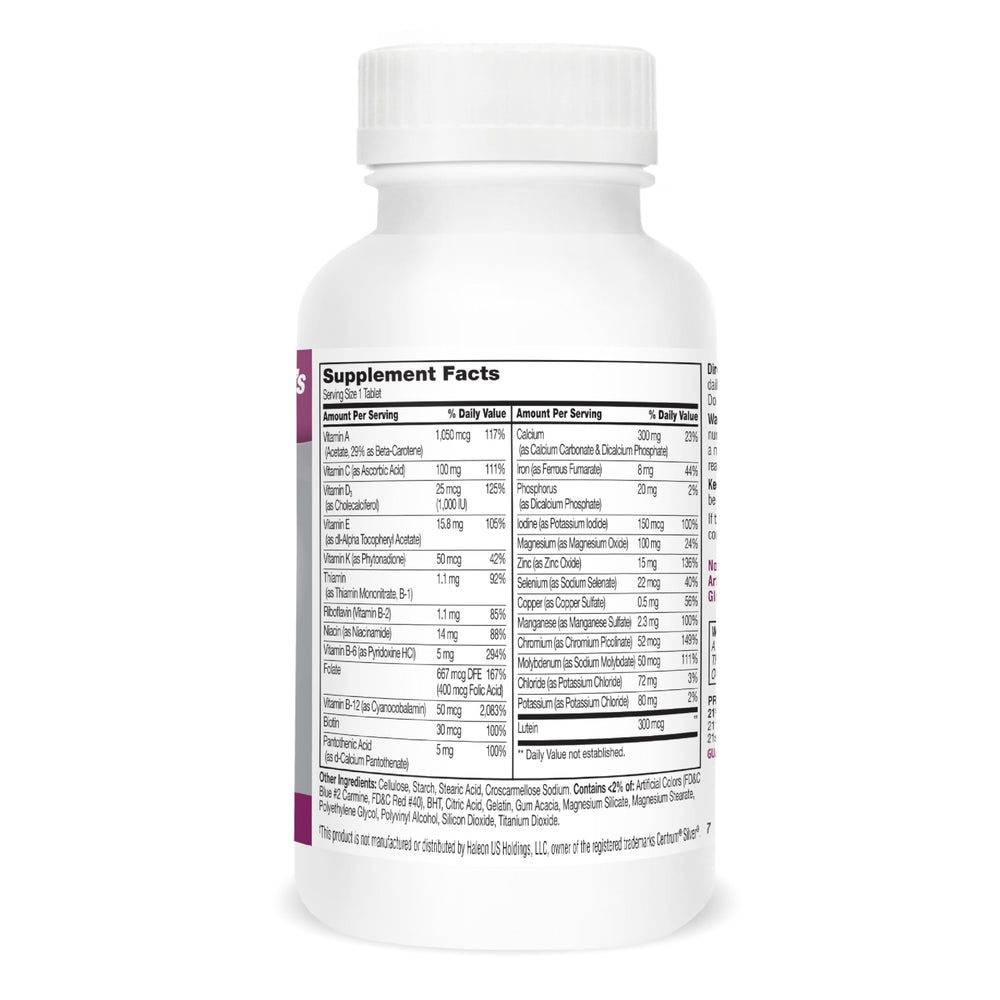 21st Century Sentry Senior Women 50+ tablets pill array demonstrates essential micronutrients.