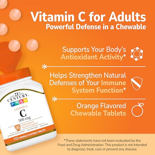 Close-up of 21st Century orange-flavored chewables showing tasty, easy-to-chew texture