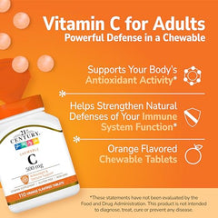 Close-up of 21st Century orange-flavored chewables showing tasty, easy-to-chew texture