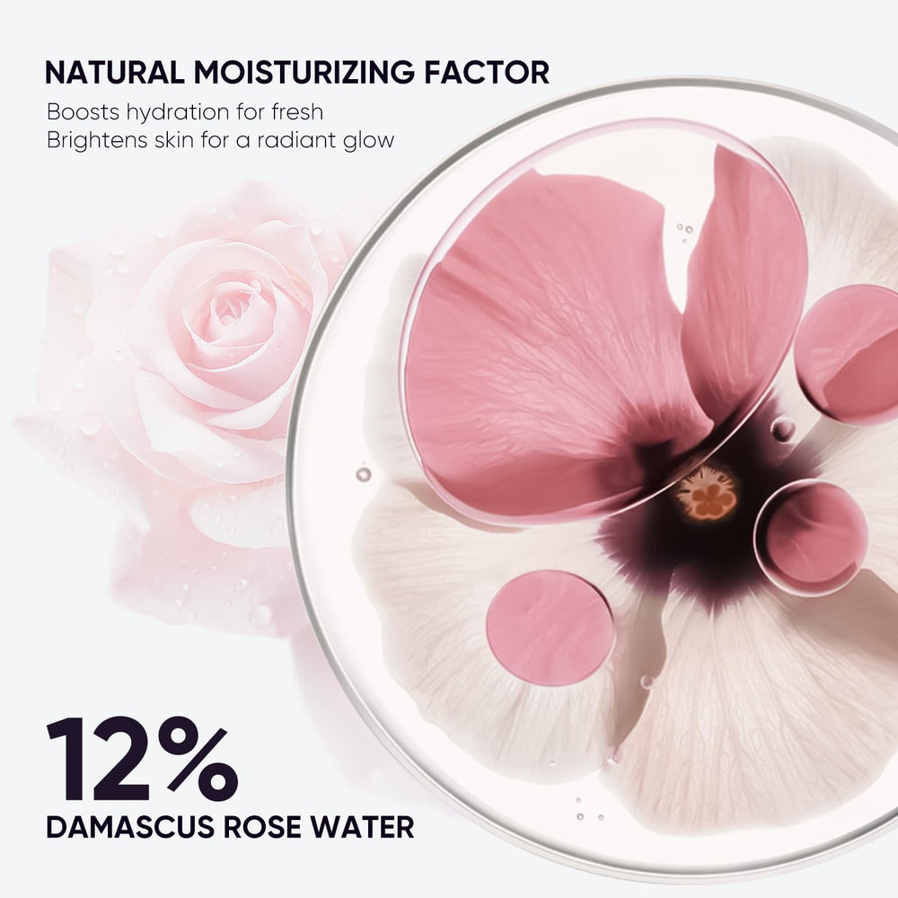 Rose water and pearl powder provide a brightening, hydrating effect