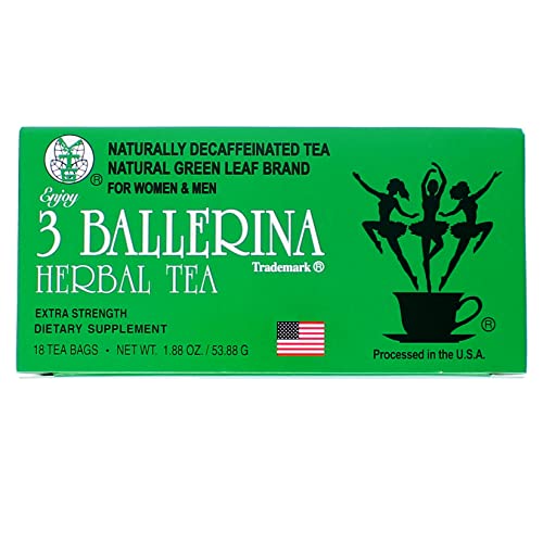 3 Ballerina green leaf tea bag in cup highlighting caffeine-free, all-natural blend