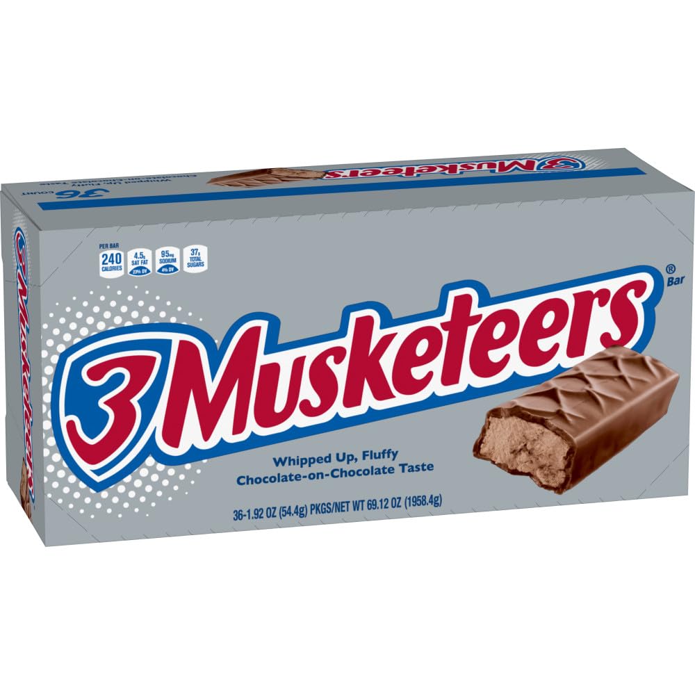 3 Musketeers bulk box 36 bars, perfect for parties and office candy bowls.