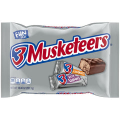 3 Musketeers Fun Size bag packaging, ideal for sharing at gatherings and on-the-go
