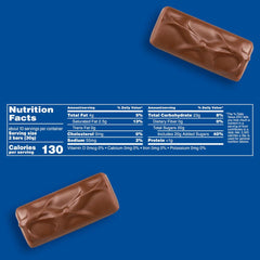 3 Musketeers Fun Size bar unwrapped, showing fluffy center and milk chocolate coating