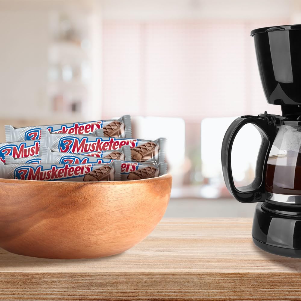 3 Musketeers milk chocolate coating on a bar, crave-worthy outer layer.