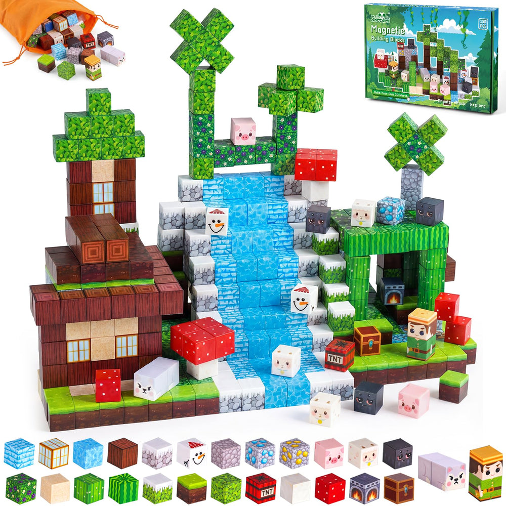 3 otters forest adventure cubes—vivid pixel designs for imaginative play.