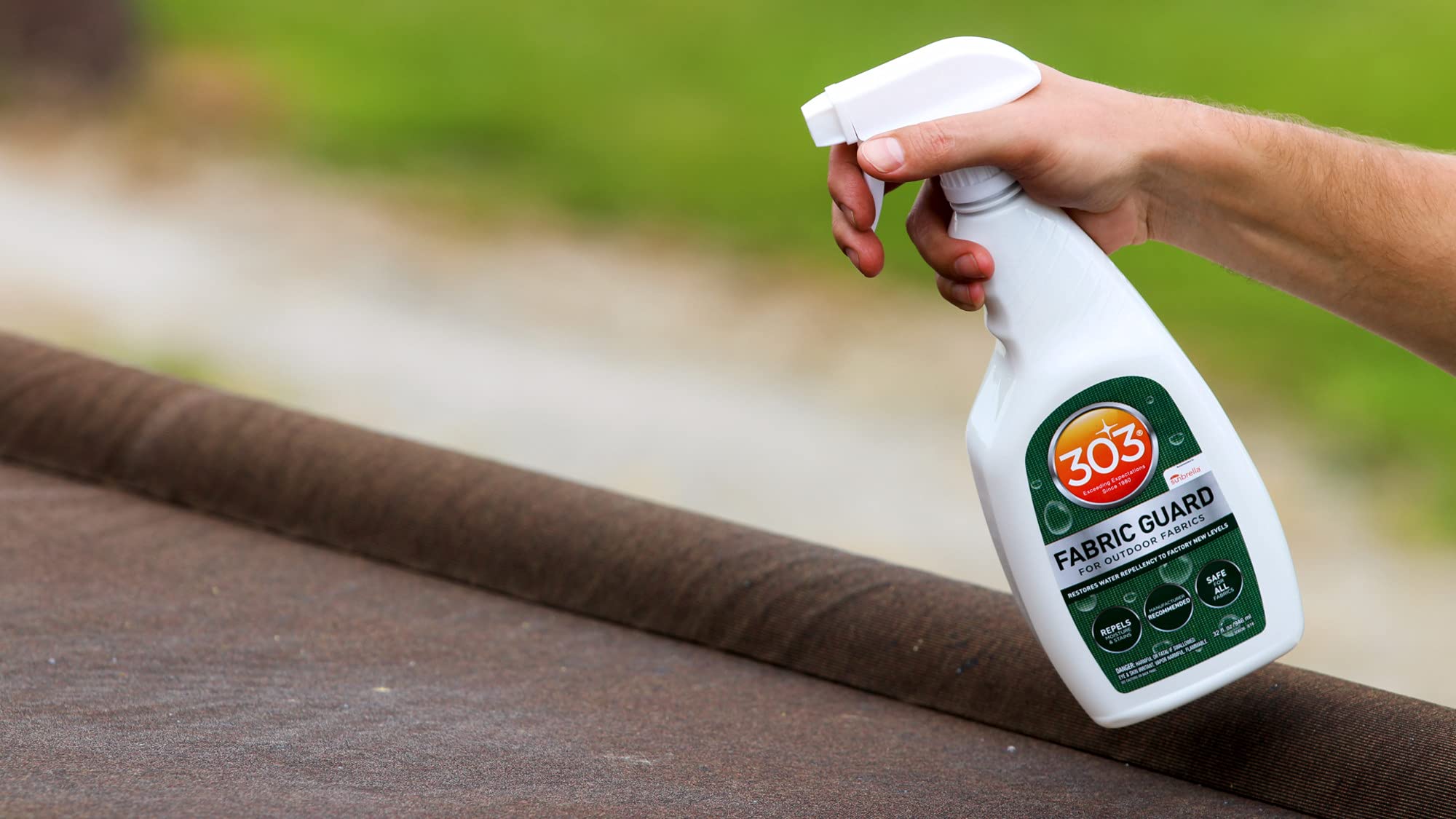 303 Products Fabric Guard moisture-repellent protection keeps outdoor cushions cleaner
