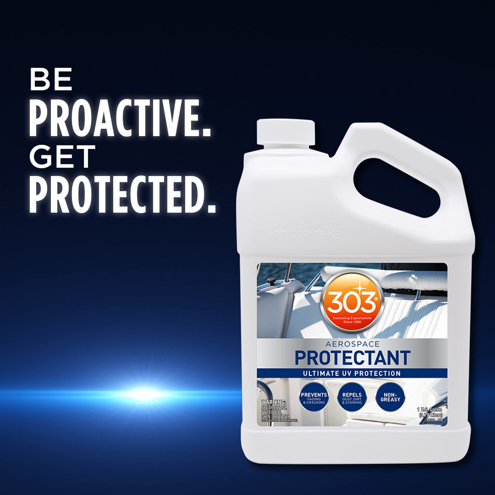 Protects fiberglass surfaces on boats with versatile formula using 303 Protectant.