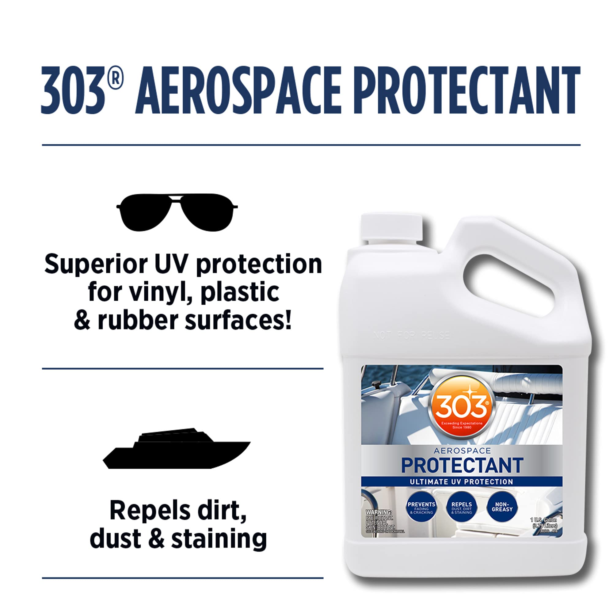 Matte finish after application on vinyl surfaces with 303 Marine Aerospace Protectant.