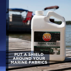 Water beads on fabric after Marine Fabric Guard application