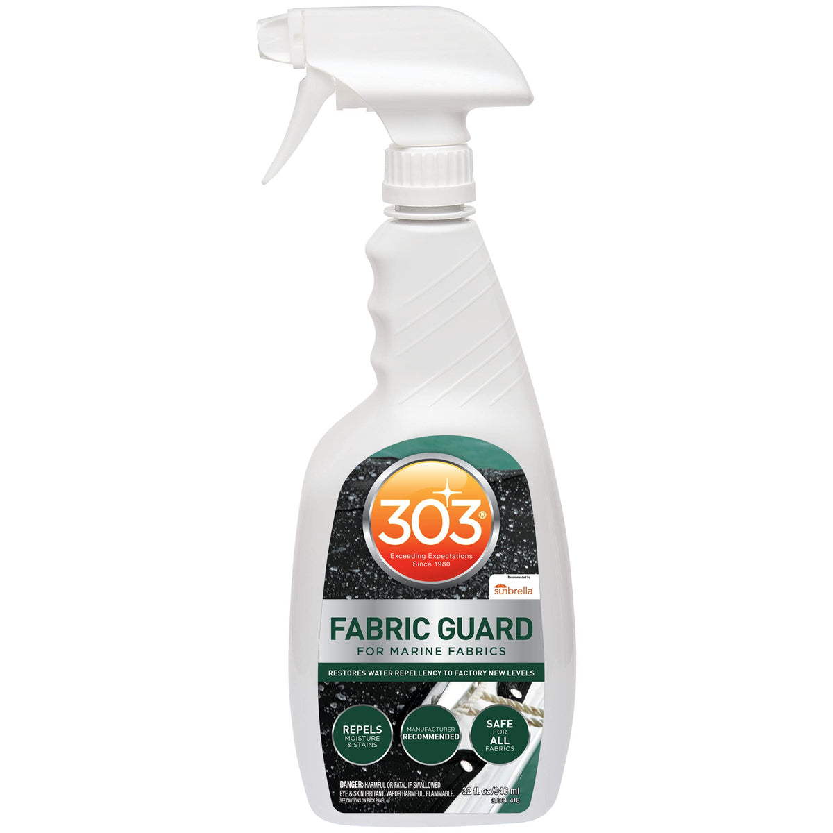 303 Marine Fabric Guard demonstrates water beading on fabric for spill protection