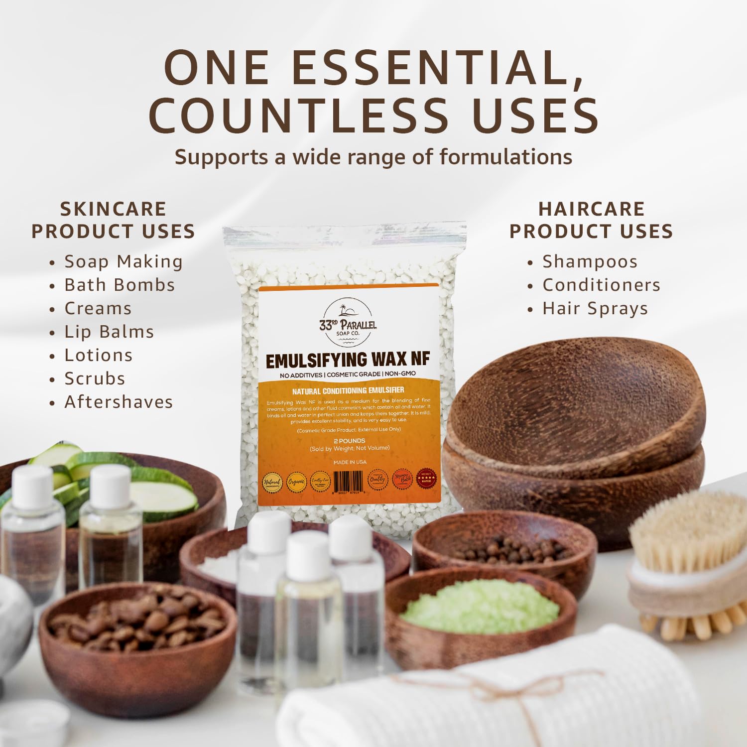 33RD PARALLEL SOAP CO Emulsifying Wax NF pastilles dissolving for creamy lotions and creams.