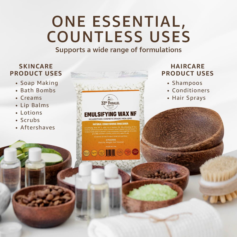 33RD PARALLEL SOAP CO Emulsifying Wax NF pastilles dissolving for creamy lotions and creams.