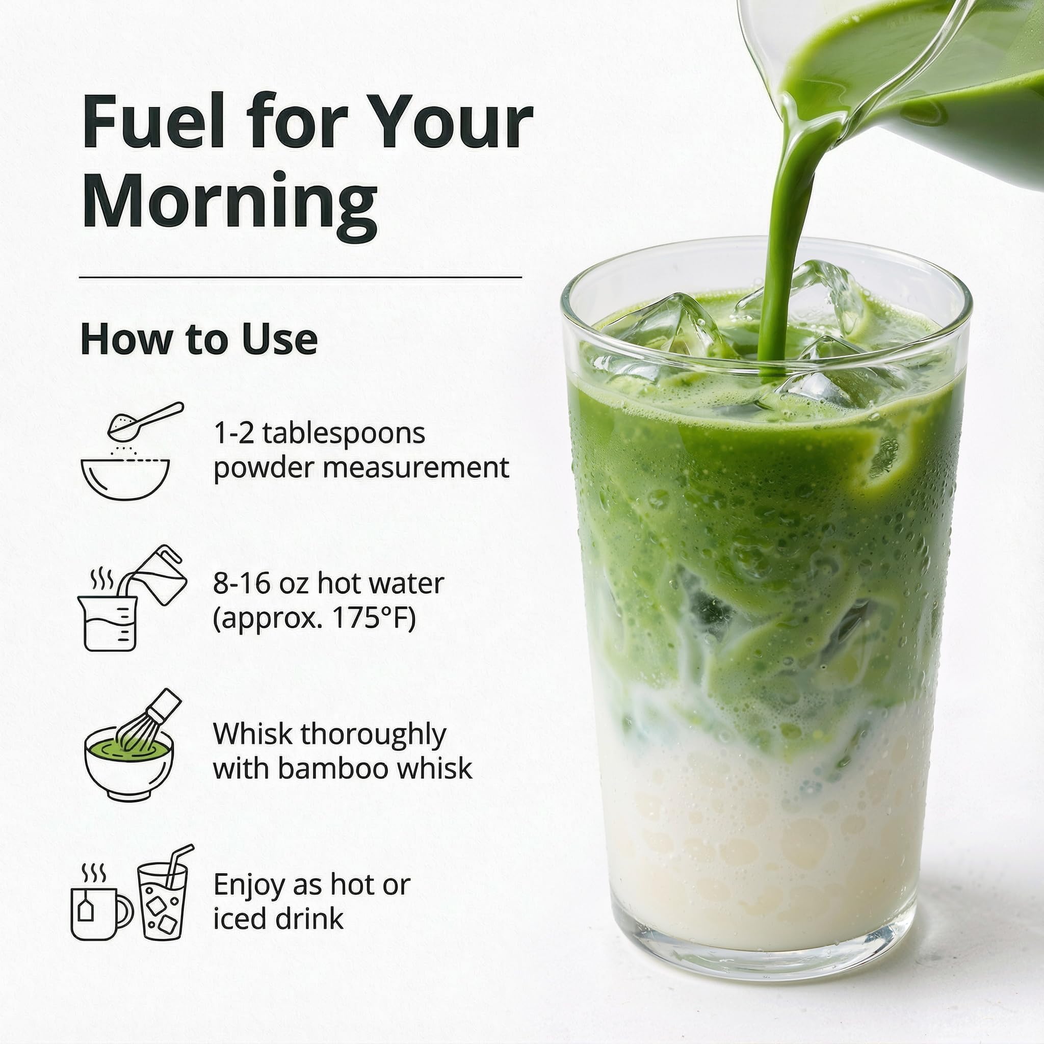 Preparing a latte with 35°N MATCHA and milk froth for rich color