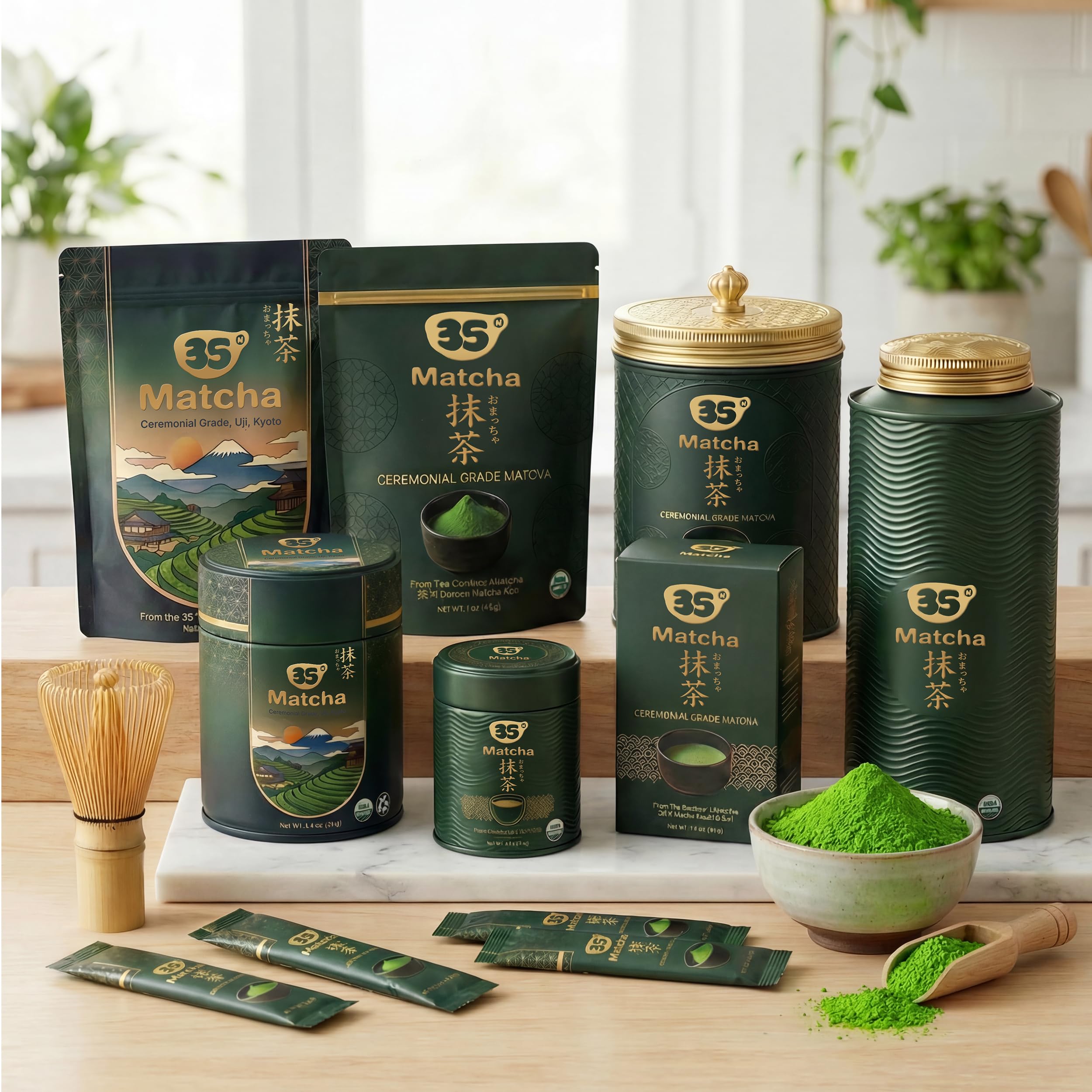Measuring 35°N MATCHA with a metal scoop from the tin