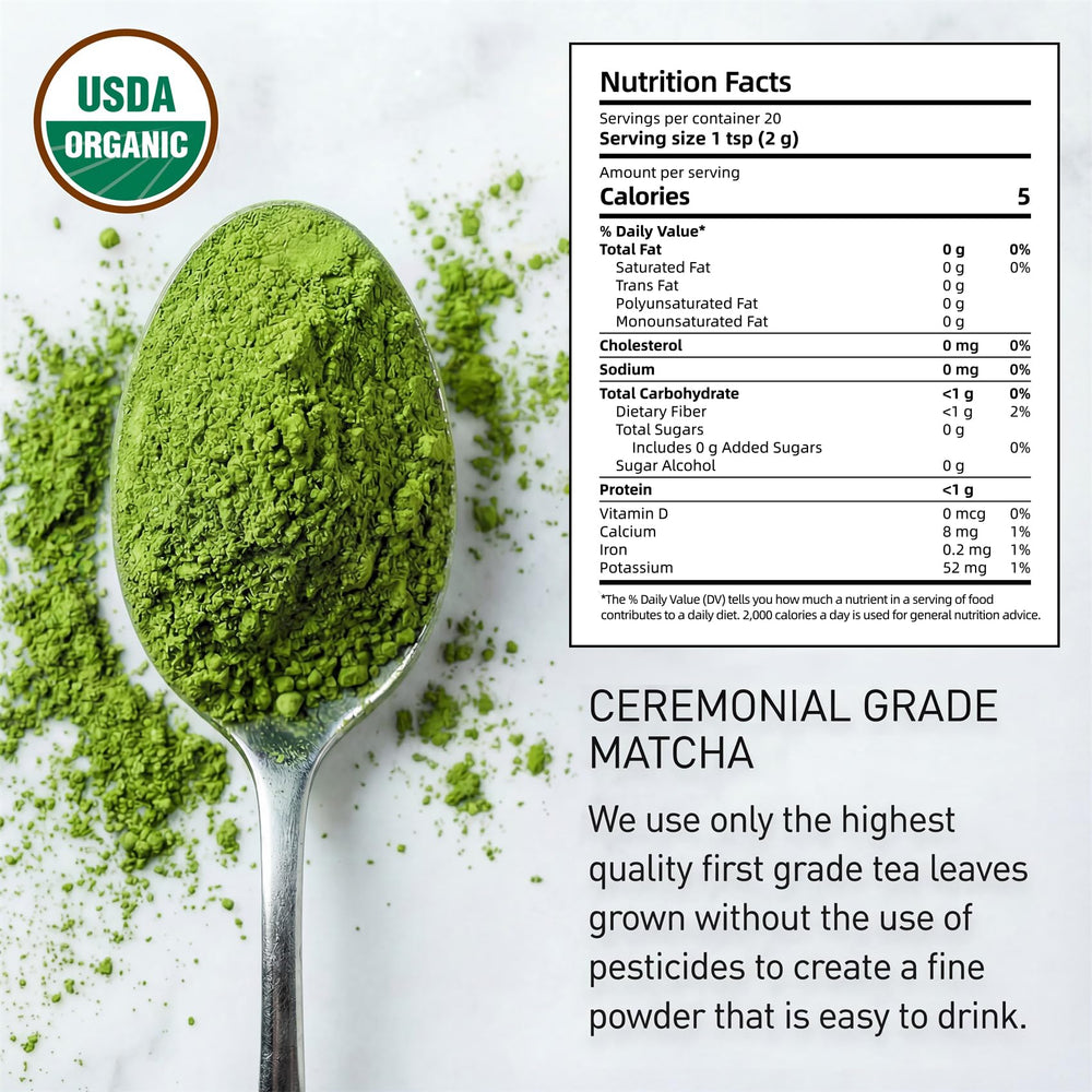 Ultrafine 5-10 μm matcha powder close-up showing silky texture