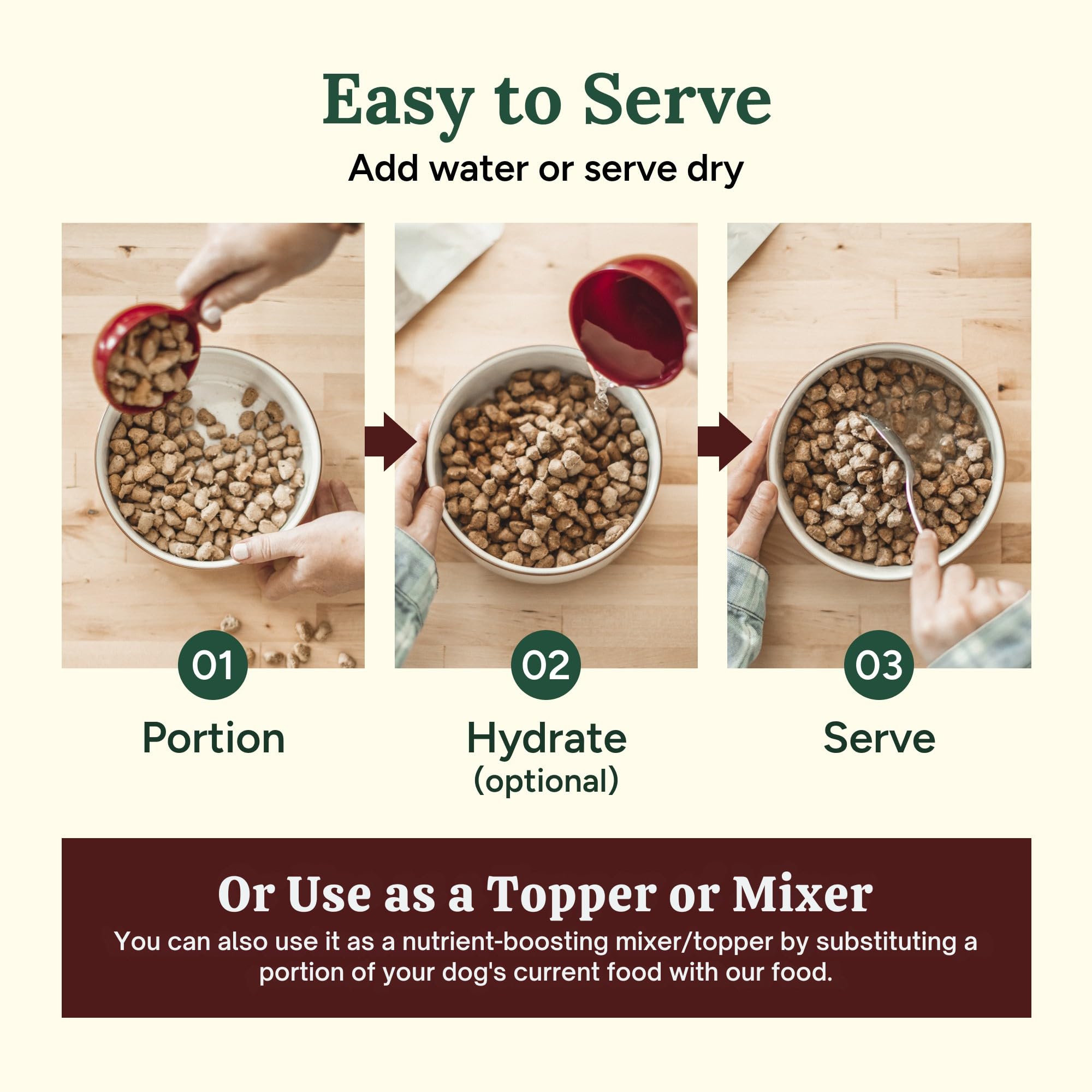 360 Pet Nutrition close-up of ingredients—real meats, fruits, vegetables, and seeds for balance.
