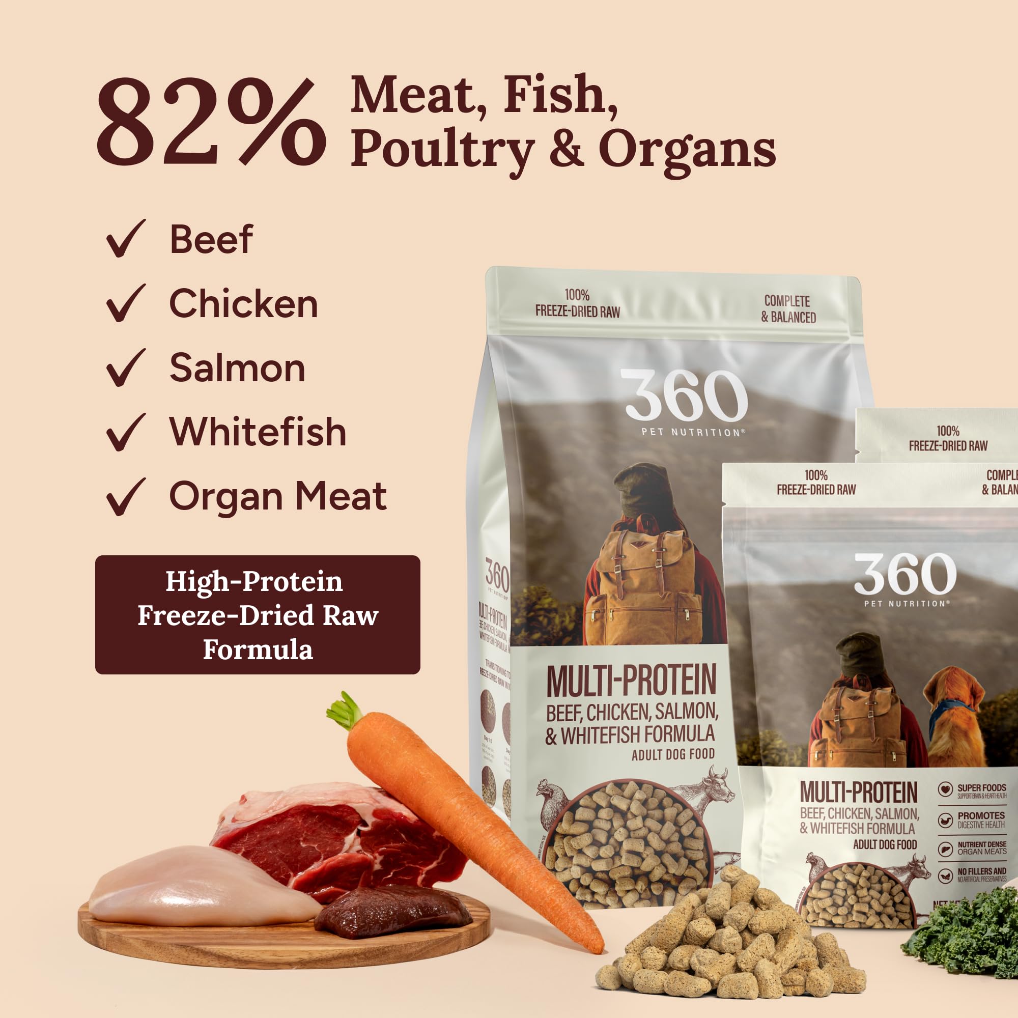 360 Pet Nutrition grain-free formula with no fillers for clean, protein-focused nutrition