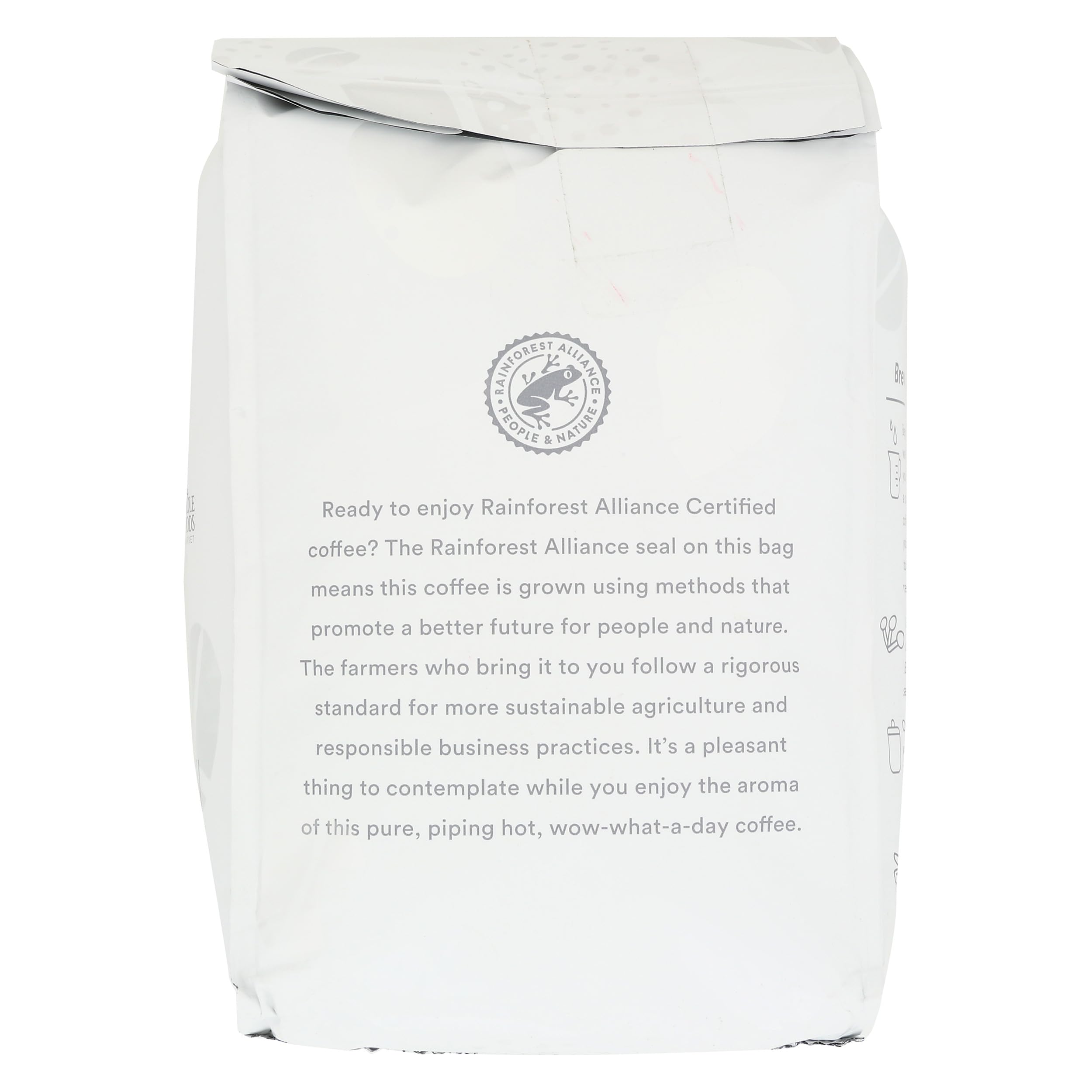 365 Bonne Nuit coffee bag side view emphasizes sustainable sourcing for daily choices.