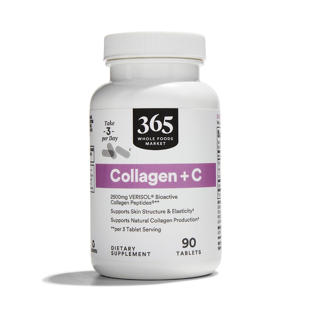 365 by Whole Foods Market Collagen Verisol bottle on countertop supports daily beauty routine