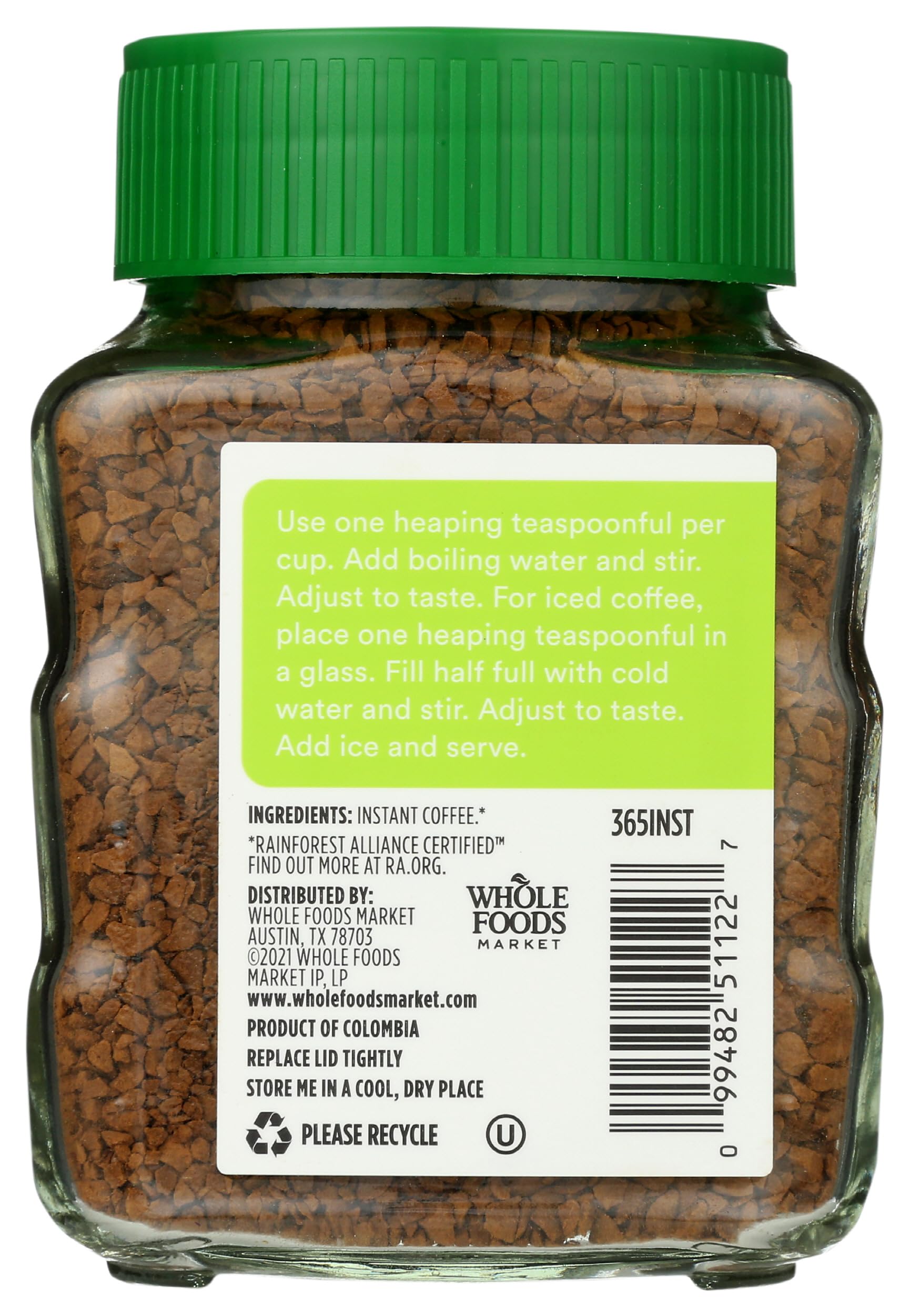 365 by Whole Foods Market decaf instant coffee being poured into a mug for a soothing cup