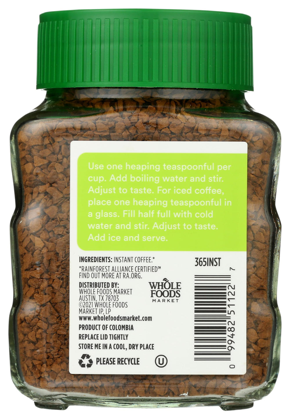 365 by Whole Foods Market decaf instant coffee being poured into a mug for a soothing cup