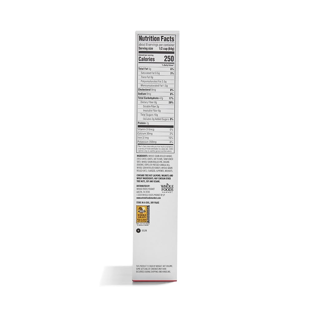 365 by Whole Foods Market Fruit & Nut Muesli packaging highlights ingredients
