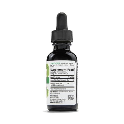 365 by Whole Foods Market chlorophyll pour into glass for quick minty hydration.